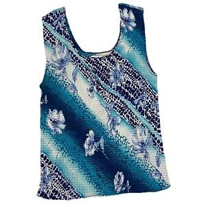 Nicola Top Vintage Y2K‎ Crinkle Camisole Tank Watercolor Floral Blue Small Fairy